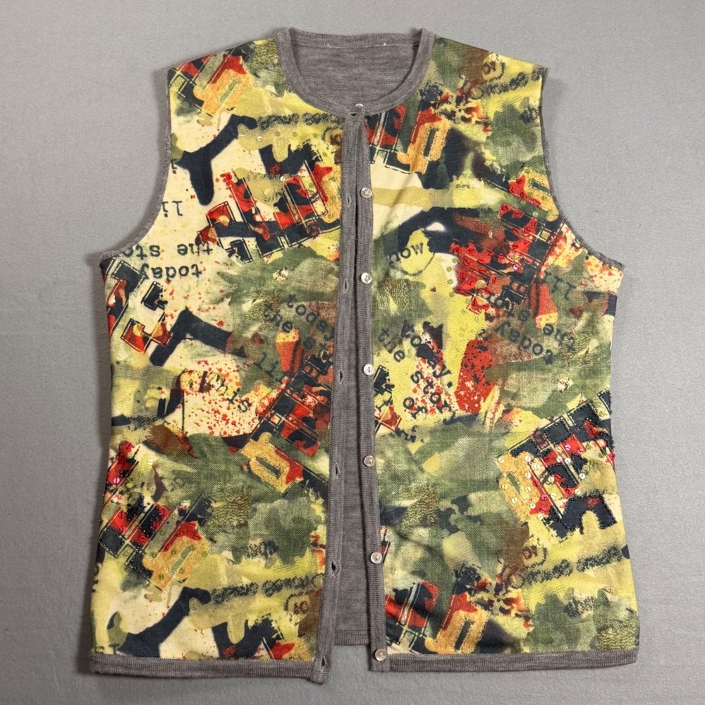 Unbranded Embellished Vest Women S Grey Multi Excellent Wool Blend